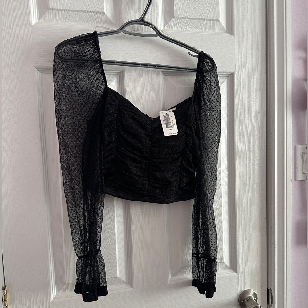 MESH RUCHED SHIRRED TOP
